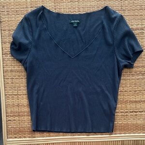 wild fable Black Ribbed V-Neck Crop Top